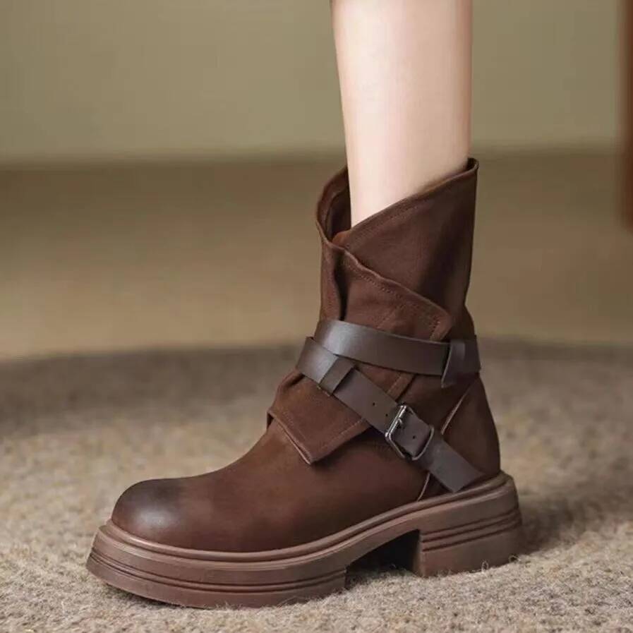

Men Women Winter Spring Autumn Boots Ankle Maillard Mid Calf Western Cowboy Retro Side Zipper Warm Protection for Cold Weather Conditions 36