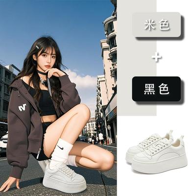Schaumboden erste Schicht Rindsleder kleine weiße Schuhe Damen Frühling neu Sport-Board-Schuhe Plateau Muffin-Schuhe lässige Einzelschuhe
