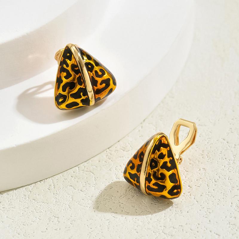 Geometric Triangle Leopard Enamel Clip on Earrings Non Pierced for Women Painless Fashion Stud Earrings Jewelry Accessories