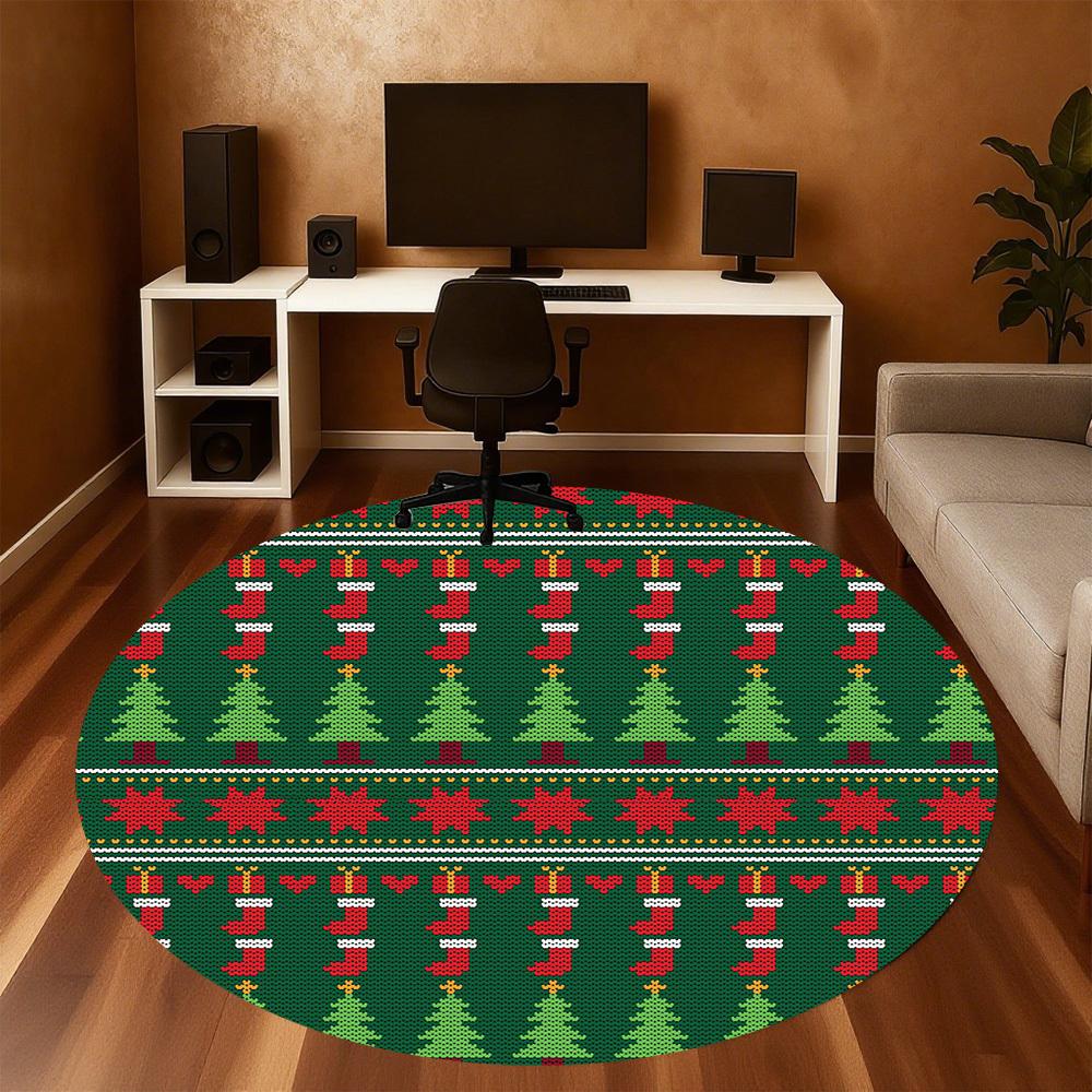 1pc Christmas tree Round Chair mat Area Rug - Non-Slip, Floor Mat for Office, Bedroom, and Indoor Decor -1002152