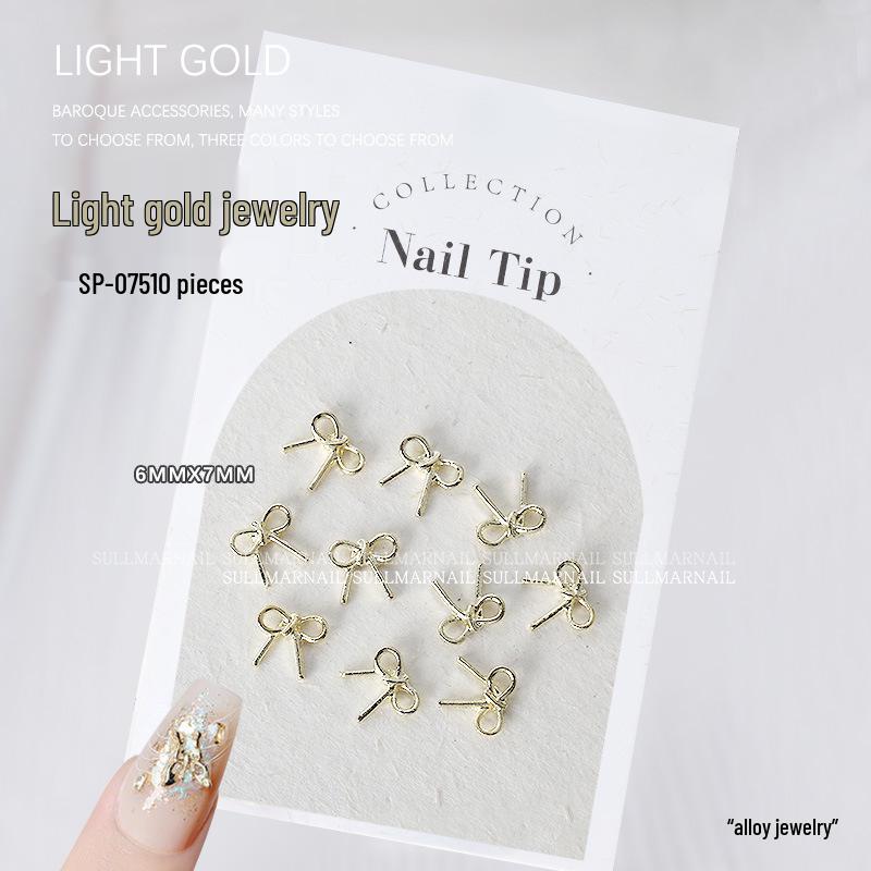 Golden Butterfly 3D Nail Art Set - 10 Pieces of Light Gold Ribbon Bow Decorations