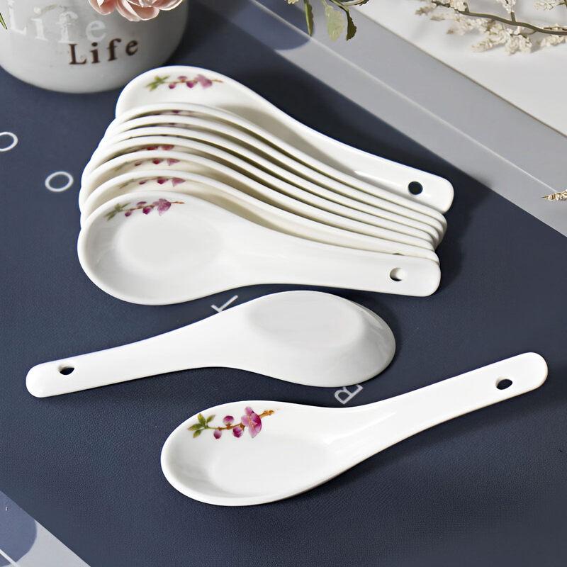 Set of 10 Chinese Style Ceramic Spoons