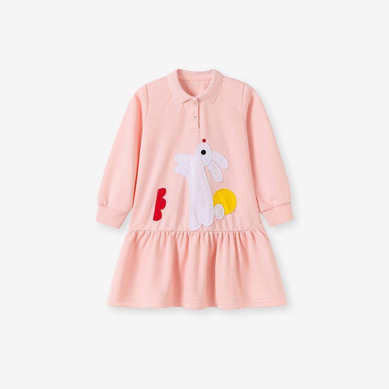 Girls  Long-Sleeved Dress, Spring and Autum Kidsren s Clothing, Kidsren s Casual Skirt, Baby Girl s Cartoon Rabbit Lapel Skirt Ks037 2Y (90cm)