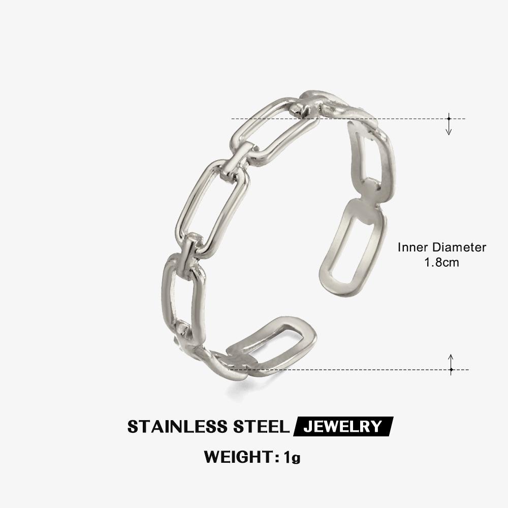 Hip Hop Geometric Chain Ring Stainless Steel Gold Color Trendy Minimalist Open Rings Women s Zircon Birthday Gift Wholesale resizable