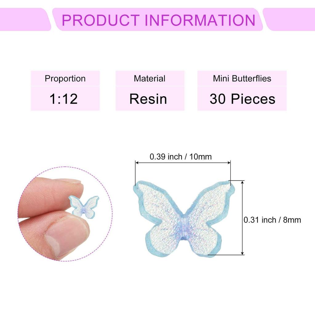 CoCud Mini Resin Butterflies, 0.31 Inch, Resin Dollhouse Accessories, Transparent Light Blue - (Uses: Crafts, Nail Art, Fairy Garden, Miniature