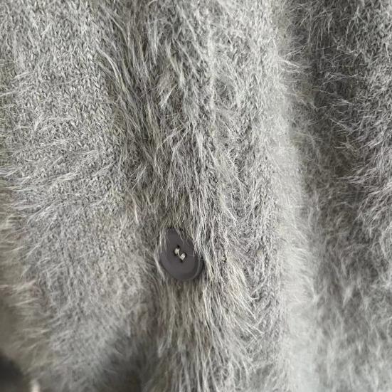 Women Knitting Coat V-Neck Long Sleeve Solid Color Single Breasted Sweater Coat Loose Fit Stretchy Outwear