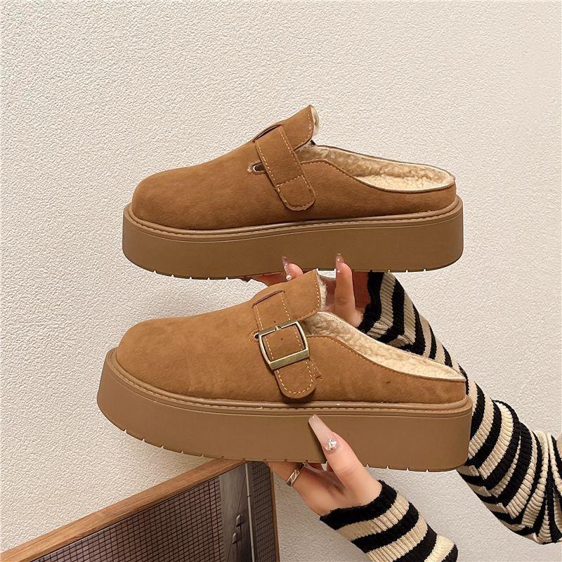 Increase the height with one pedal, lazy bag head, half-towed cotton slippers, thick-soled towed women's outer wear, winter new models