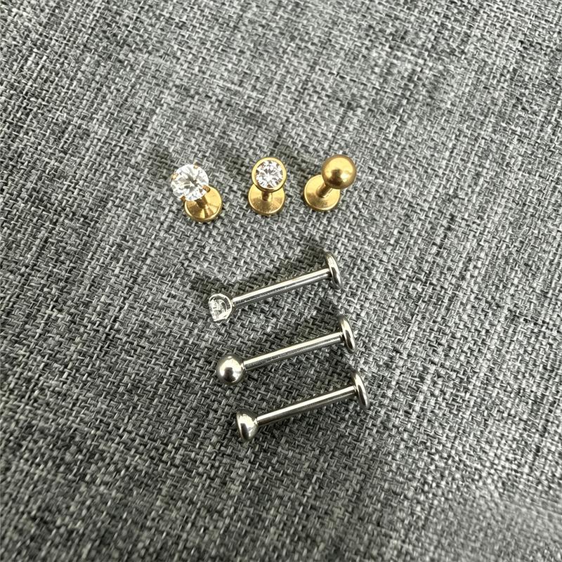 10PCS F136 Ttianium Piercing Labret Lip Stud Ring CZ 16G Internal Thread Stud Earring Ear Tragus Cartilage Helix Daith Jewelry