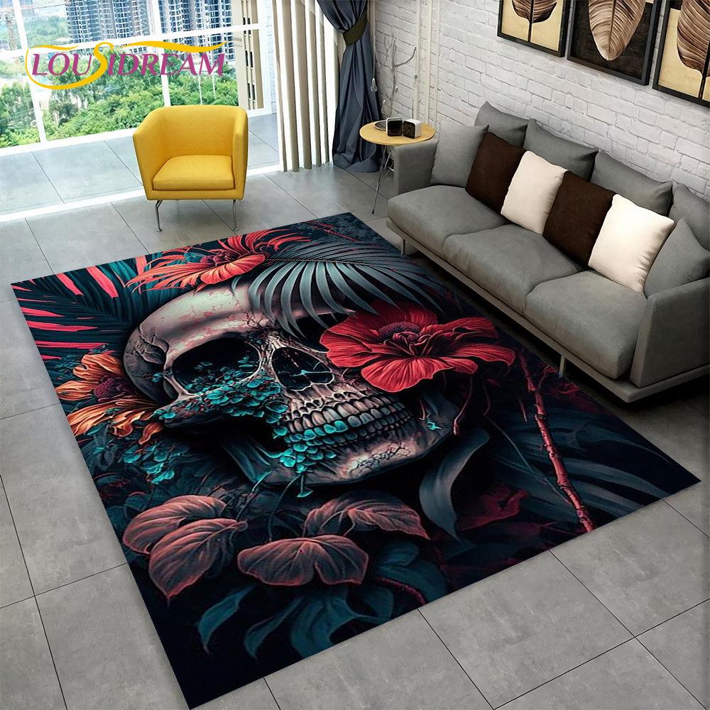 3D Creative Gothic Horror Skull Modern Area Rug,Carpet Rug for Living Room Bedroom Sofa Doormat Decor,Kitchen Non-slip Floor Mat