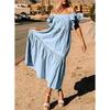 Summer Women's Dress Square Neck Short Sleeve Strapless Pleated Hem Dresses