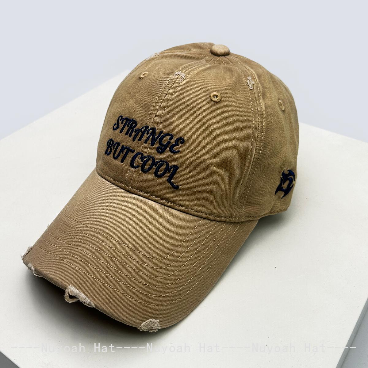 And Women Vintage Korean Style Embroidered Letter Prints Baseball Caps Sun Protection Broken Style All-Match Distressed Peaked Hats Trendy Ins 52-60cm