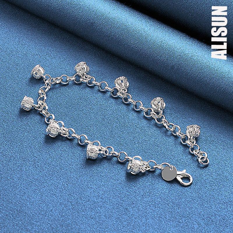 925 Sterling Silver Crown Pendant AAA Zircon Bracelet Fashionable Wedding Jewelry