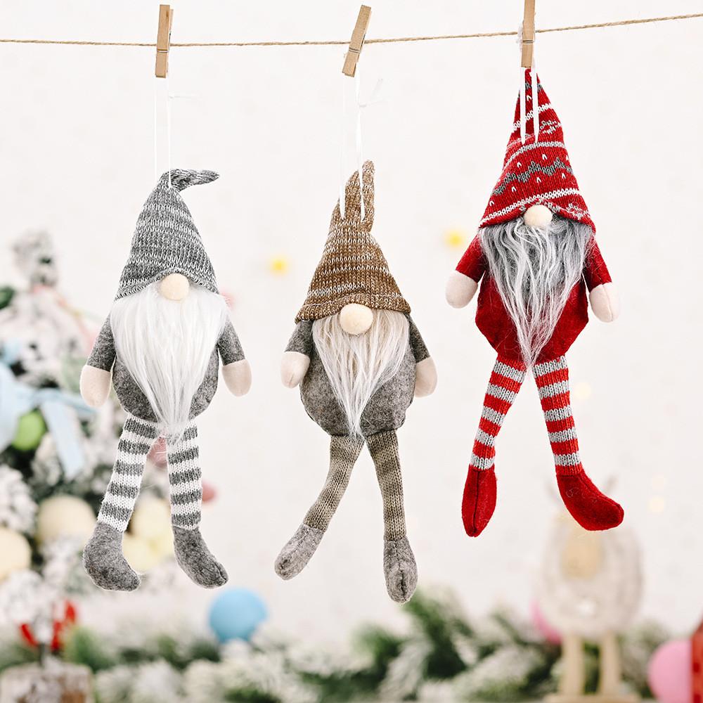 Plush Striped Festive Forest Old Man Hanging Leg Decoration For Holiday Cheer
