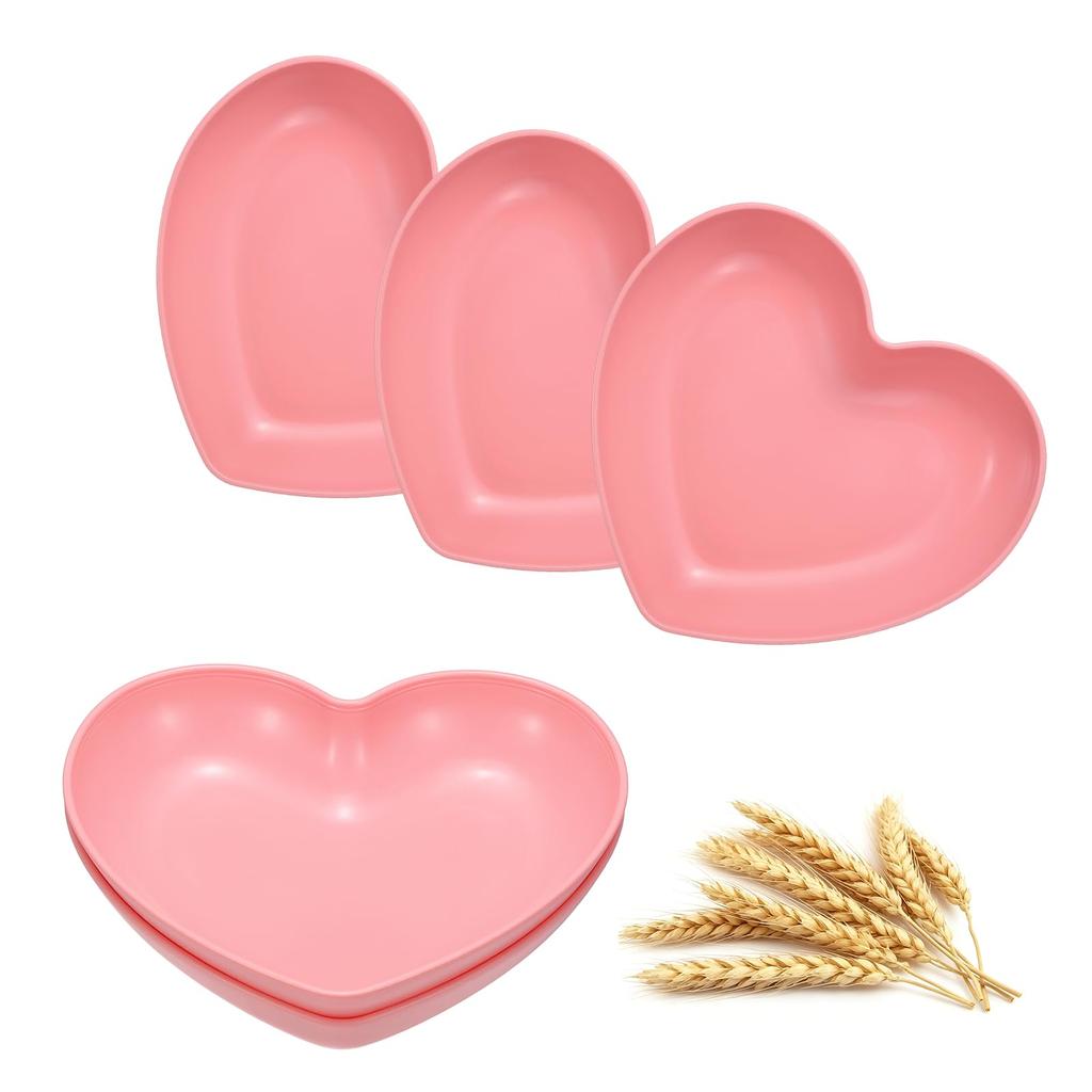 uxcell Wheat Straw Plastic Heart-Shaped Plates, Pink, 15 cm, Set of 5