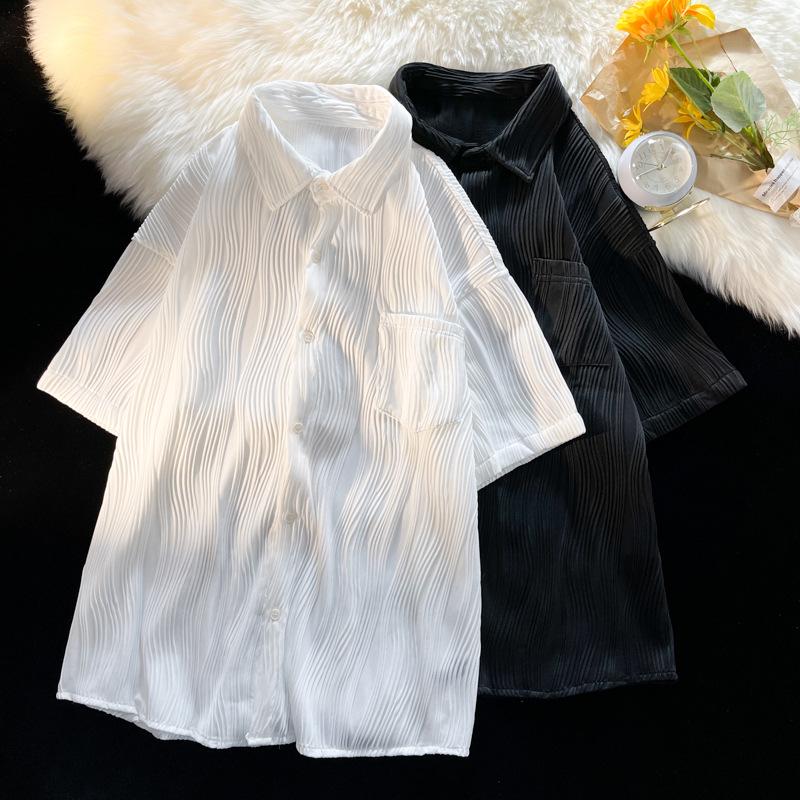 Men's Short-Sleeve Korean Harajuku Casual Ice Silk Shirt