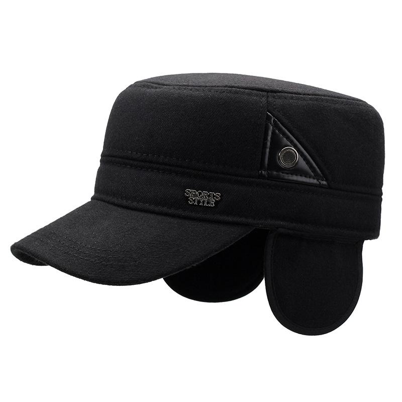 Hüte für Mittelalte und Ältere Herren Winter Mittelalterliche Mütze Saisonale Wollene Ohrenschützer Warm Alte Männer Papa Flache Oberteilmütze