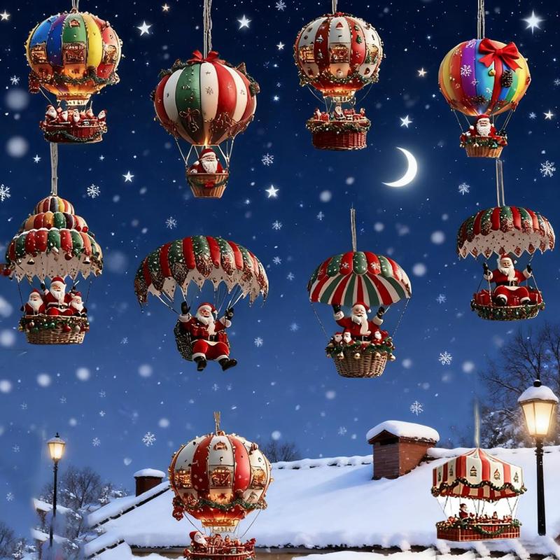 Christmas Wooden Hot Air Balloon Santa Claus 2D Flat Wooden Pendant Christmas Tree Decoration Perfect Holiday Gift Decor
