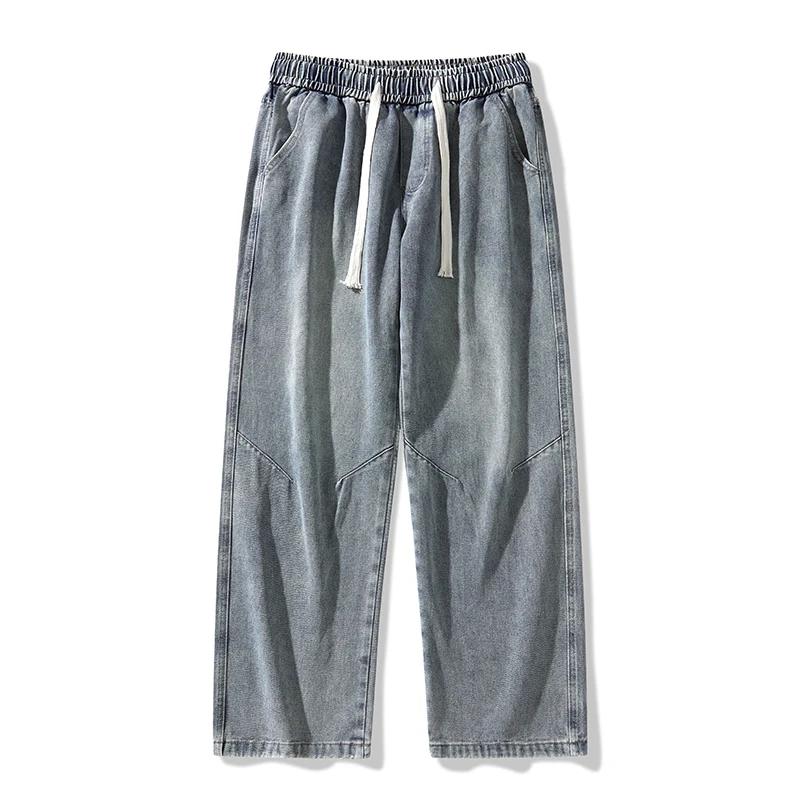 2026 Spring Autumn Men Loose Denim Pants Men Jeans Elastic Waist Casual Wide Leg Pants High Street Boys Loose Trousers