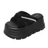 Thick-bottomed Pearl Slippers Women's Fashion Outer Wear 2025 Summer New Versatile Height Increase 9cm Bow Muffin Sandals