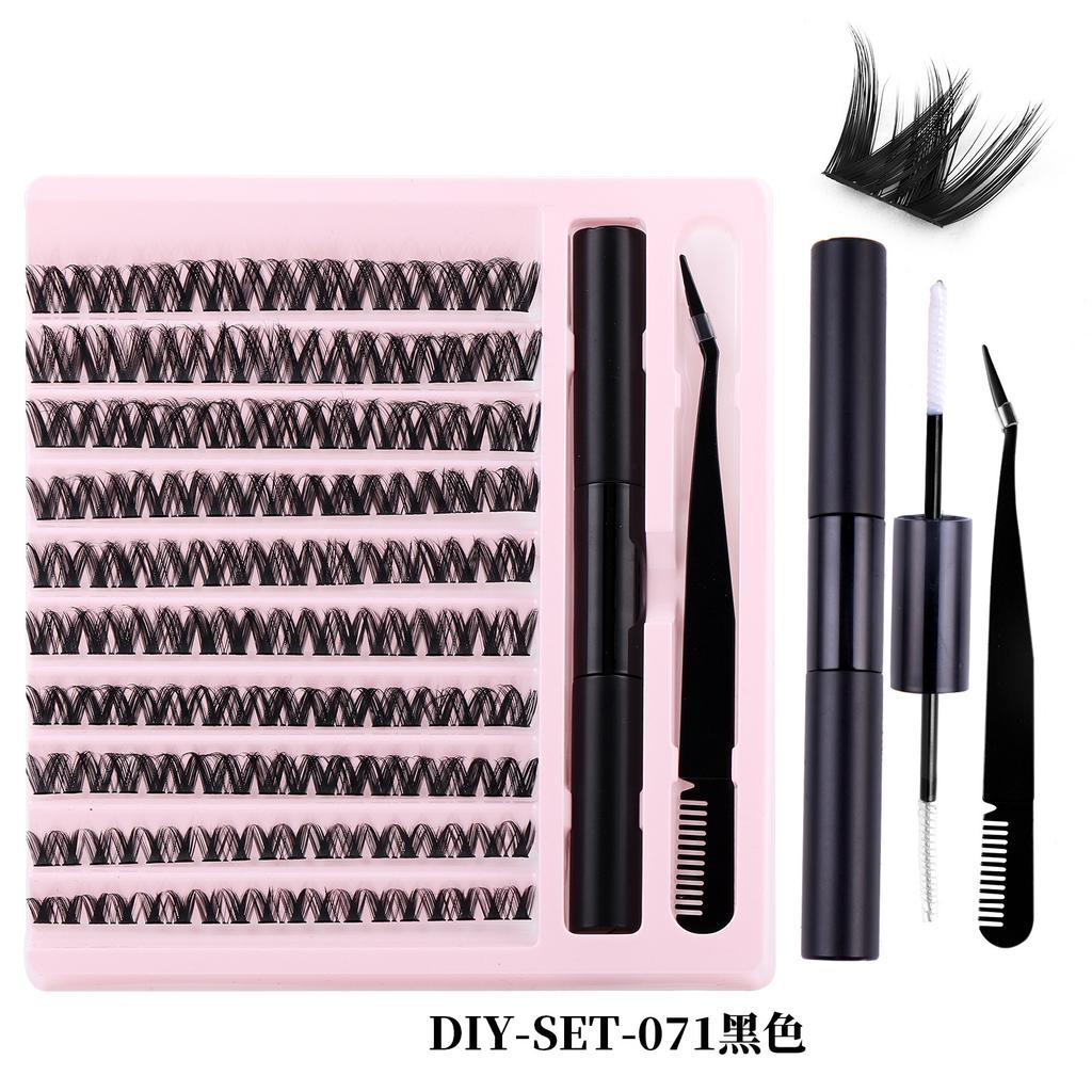 5D Volume Eyelash Clusters DIY Kit with Natural Wispy Bundles, Eyelash Glue Set for Self Application, Beginner Friendly Daily Home Eyelash Extensions