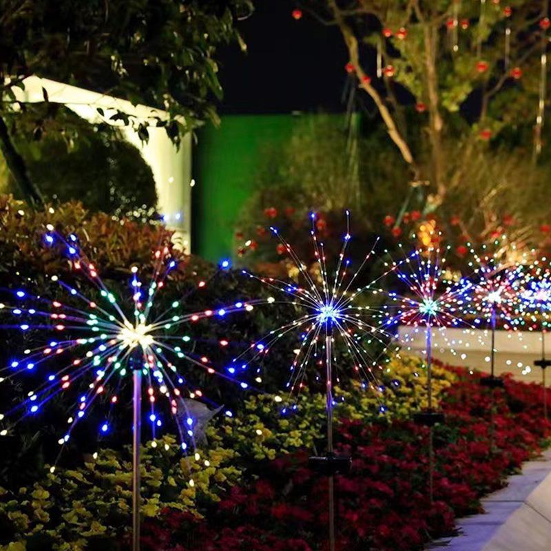 Solar-Powered Firework LED Lights, Starry Copper Wire, Dandelion Outdoor Waterproof Garden Decoration.