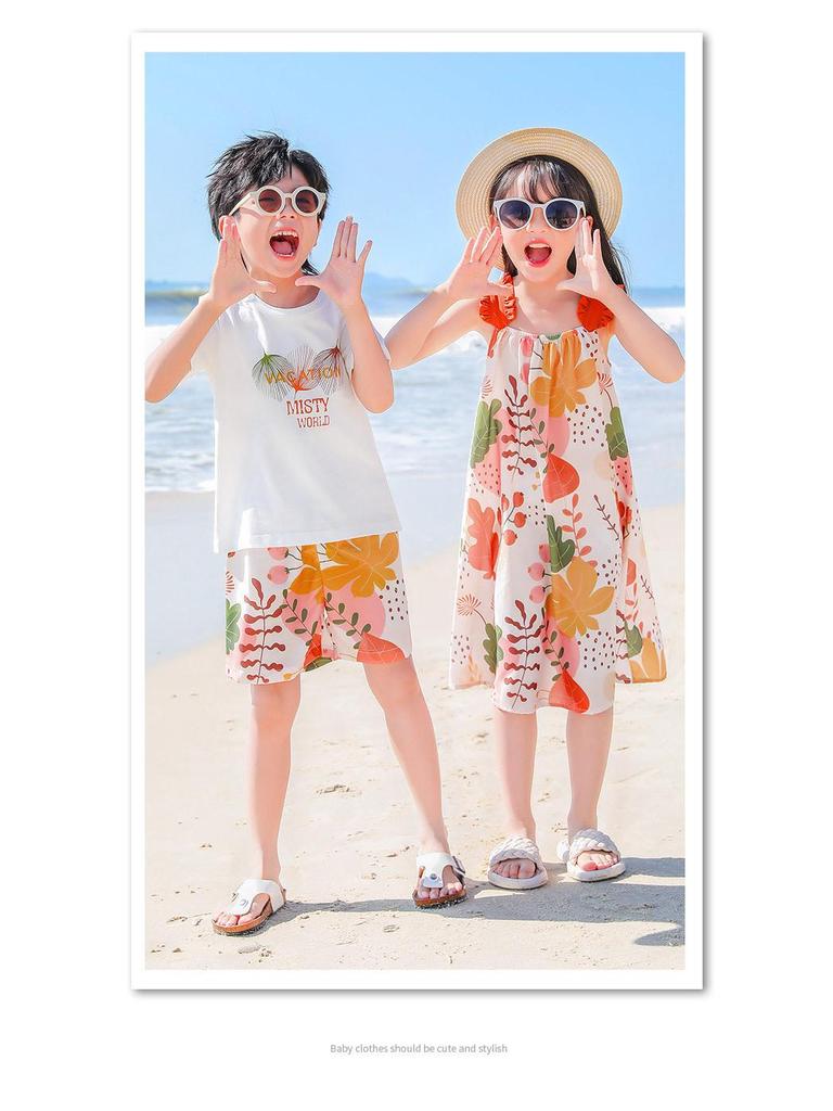 2025 Summer Family Matching Outfits: Parent-Child Medium-Length Casual Dress for 3-4 Member Families