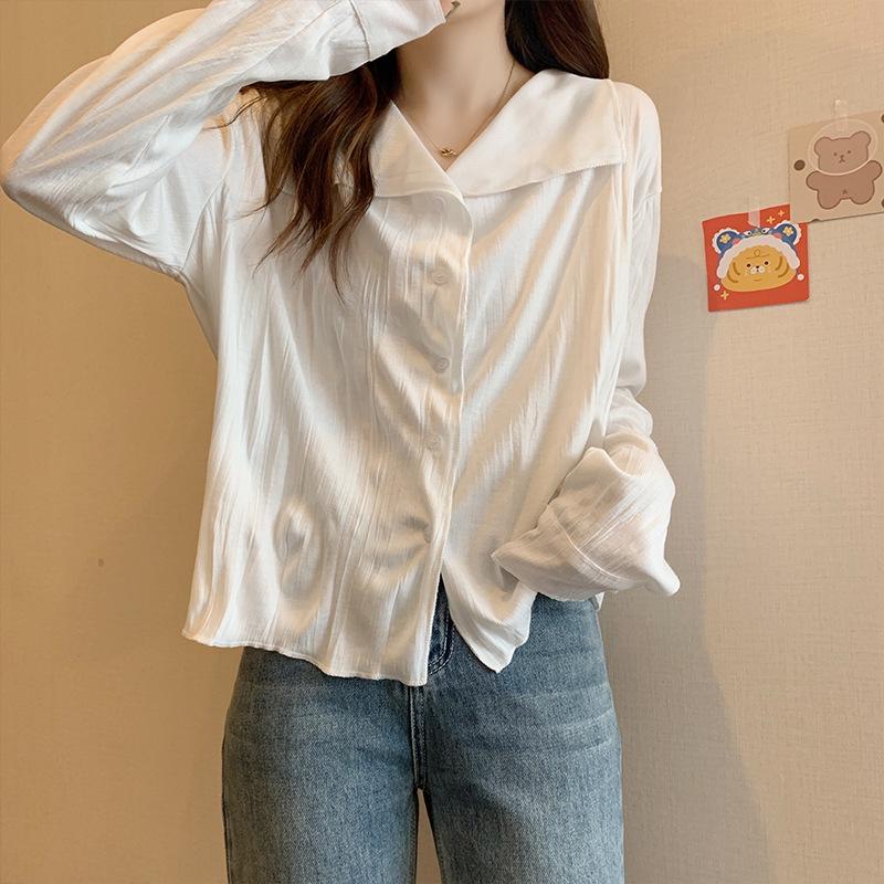 Plus Size Women s White French Chic Shirt – Relaxed Fit, Belly-Covering, Long Sleeve Blouse 4XL белый