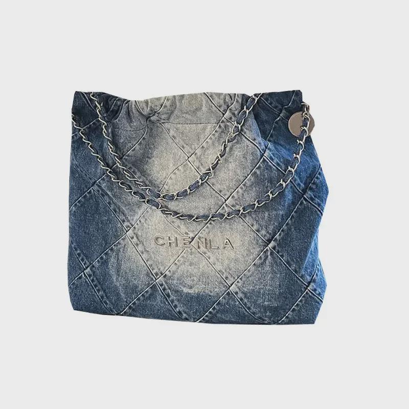 Women's Retro Denim Chain Shoulder Tote, Large Capacity, Summer 2025 Edition