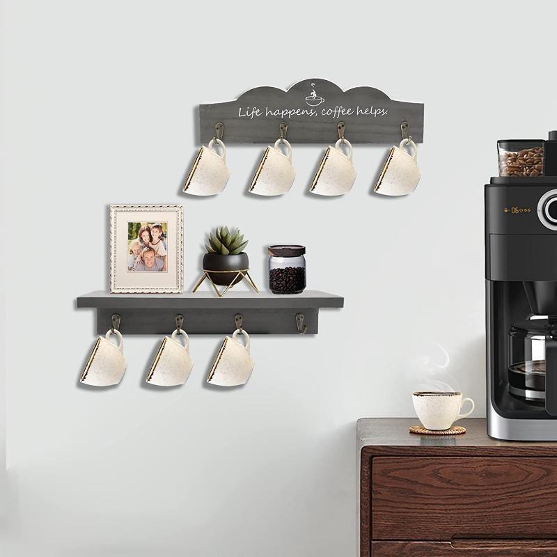 2Pcs/Set Coffee Cup Holder Kitchen Wall for Farmhouse Decorations Coffee Station Office Decor Mug Organizer Mug Display