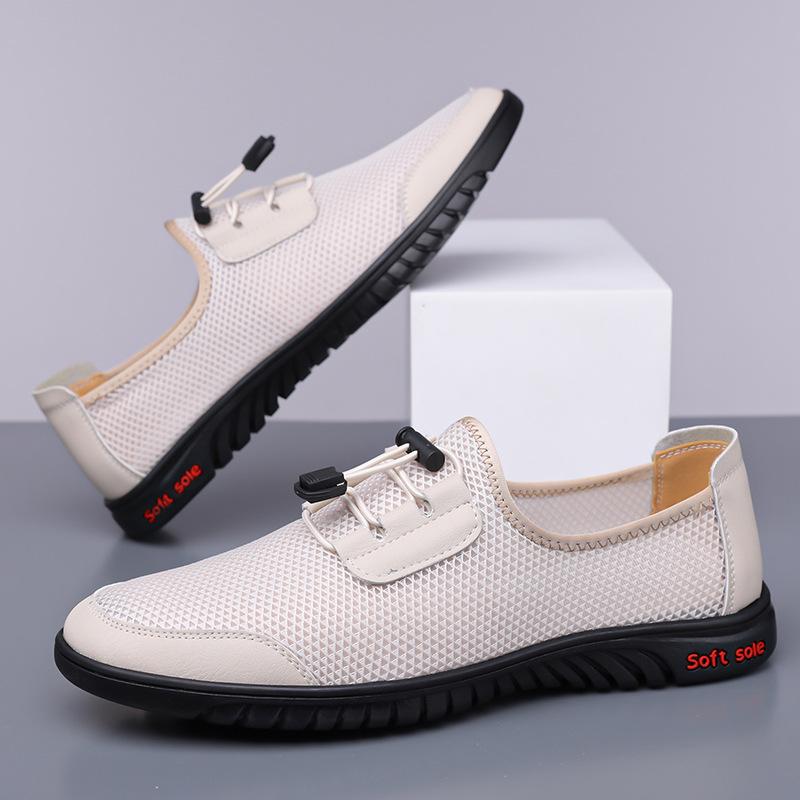 Summer Mesh Men's Driving Shoes Lightweight Breathable Slip-on Loafers New Comfortable Rubber Soft-soled Casual Sneakers 2025