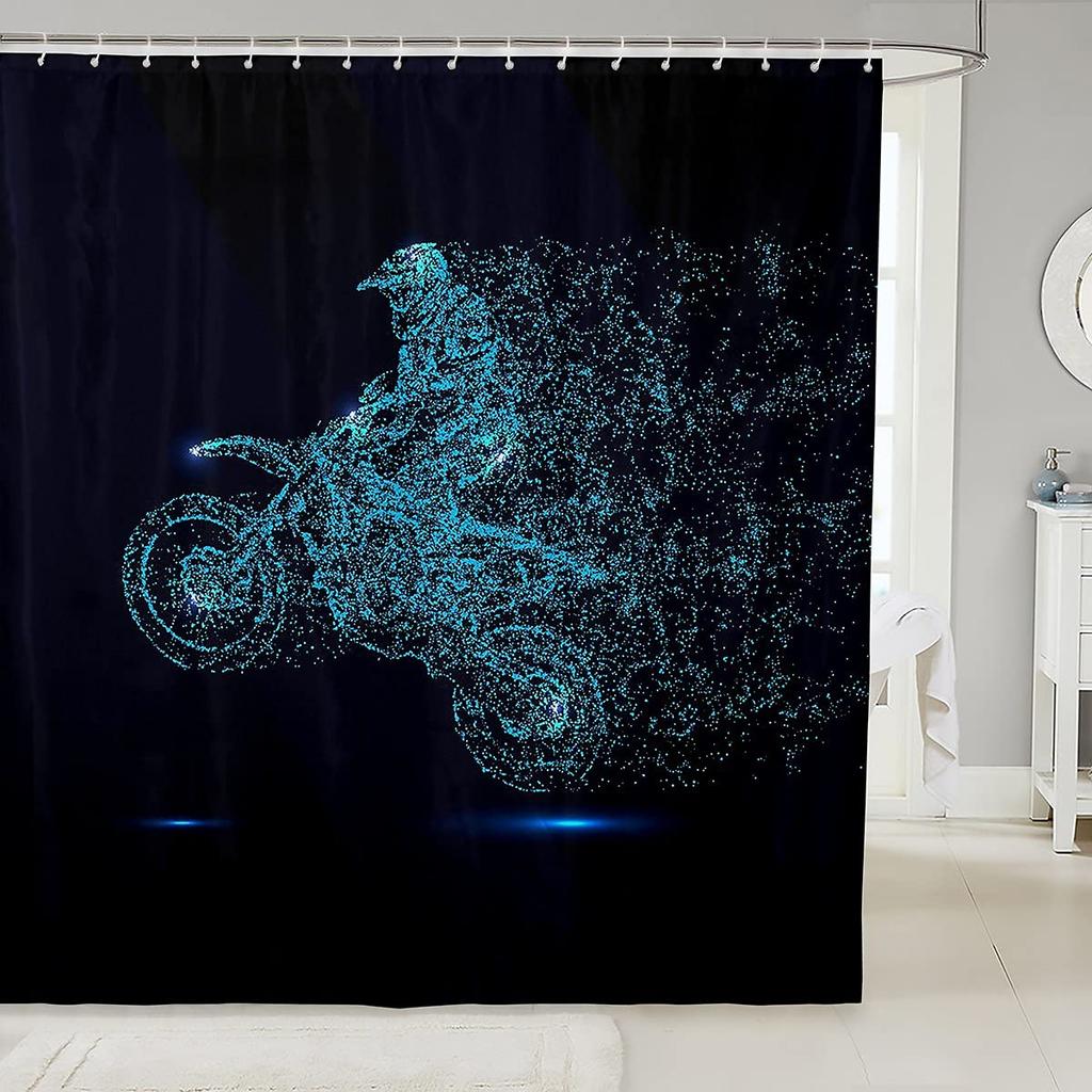 Motorcycle Shower Curtain Horsepower Adventurous Journey Freedom Ride Masculine Vehicle Bathroom Curtains Decor Set With Hooks