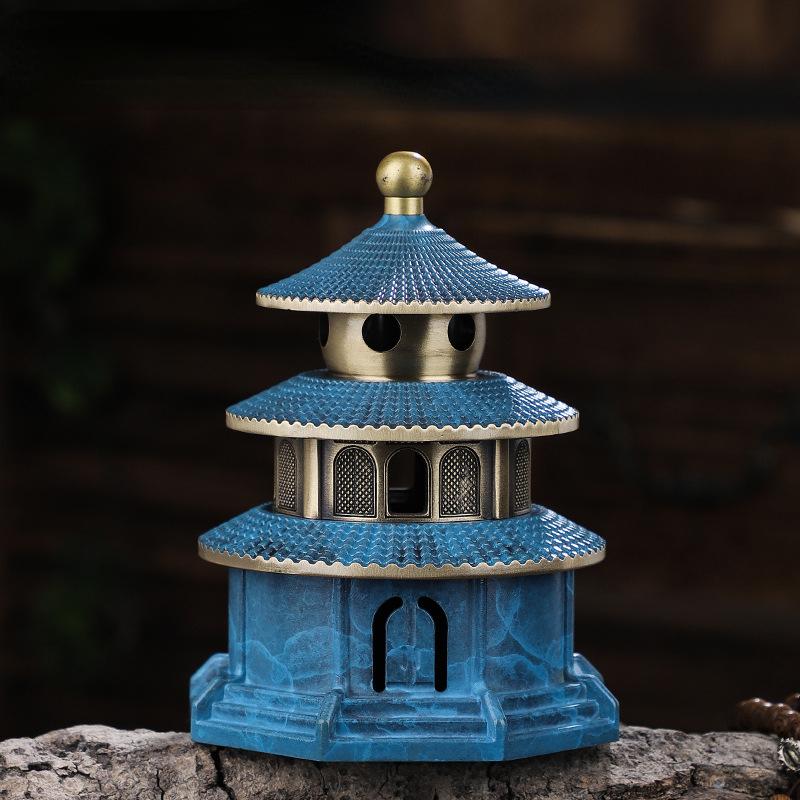 

Дворцовая курильница из чистой меди, офисная чайная комната, спальня, украшение в старинном стиле, высококачественная креативная курильница синий