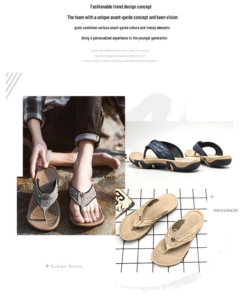 Men's Casual Non-slip Leather Sport Flip-flops for Summer Beach & Outdoor Wear