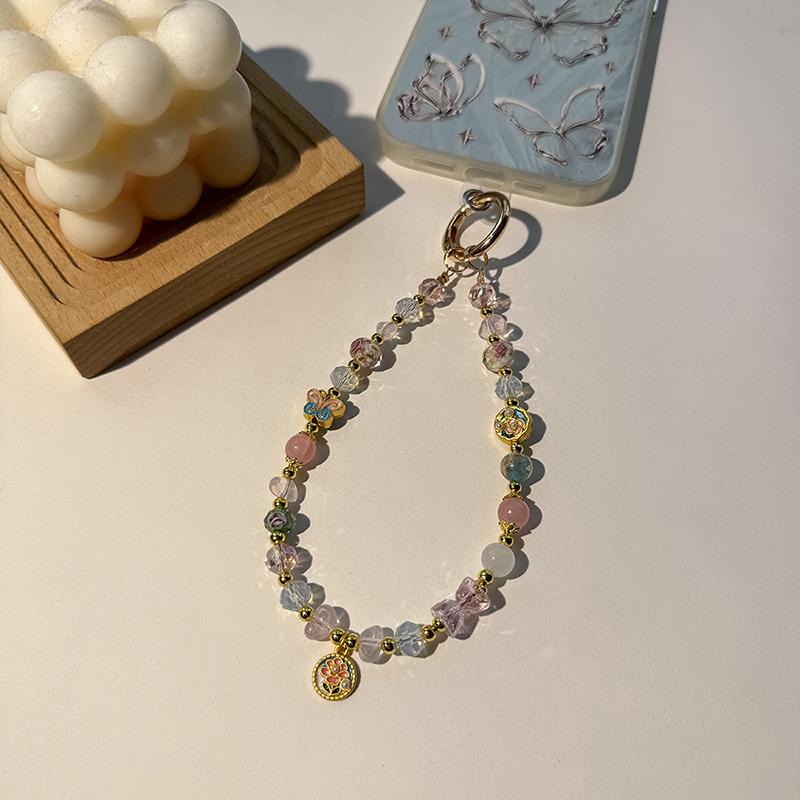 Retro Luxury Beaded Mobile Phone Lanyard Mobile Phone Wrist Strap Phone Short Anti-Lost Chain Exquisite Keychain Pendant