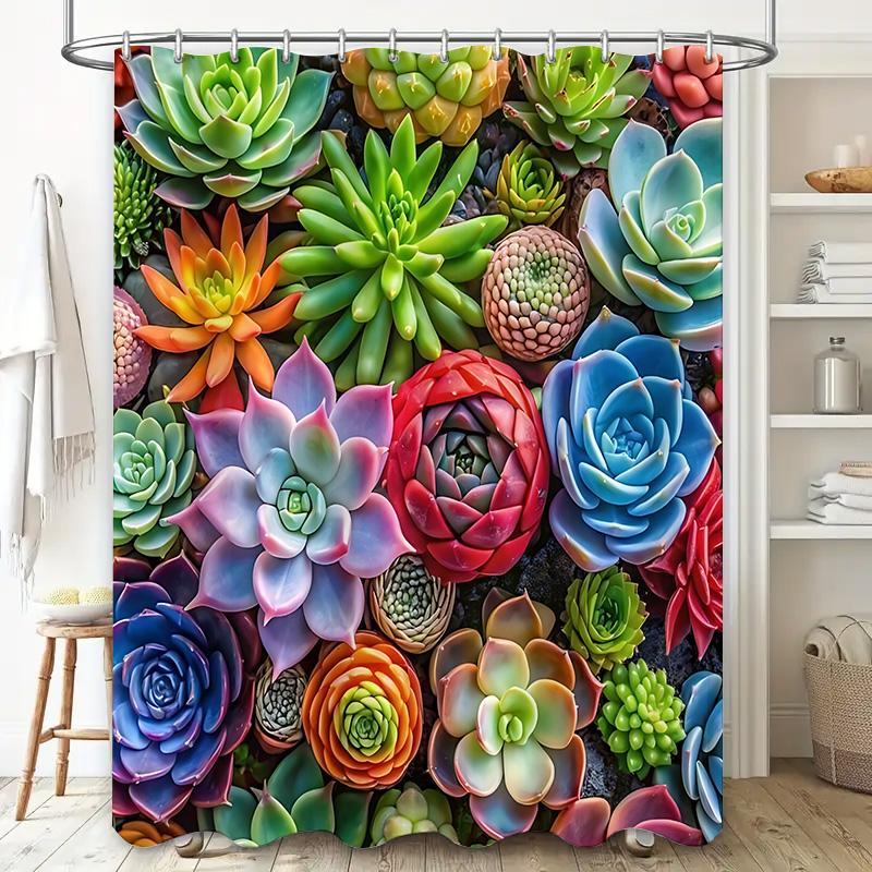 

Vibrant Succulent Garden Shower Curtain - Colorful Floral Design Waterproof Bathroom Decor Suitable For Wet And Dry Separation W60H190(CM)-1 Pcs