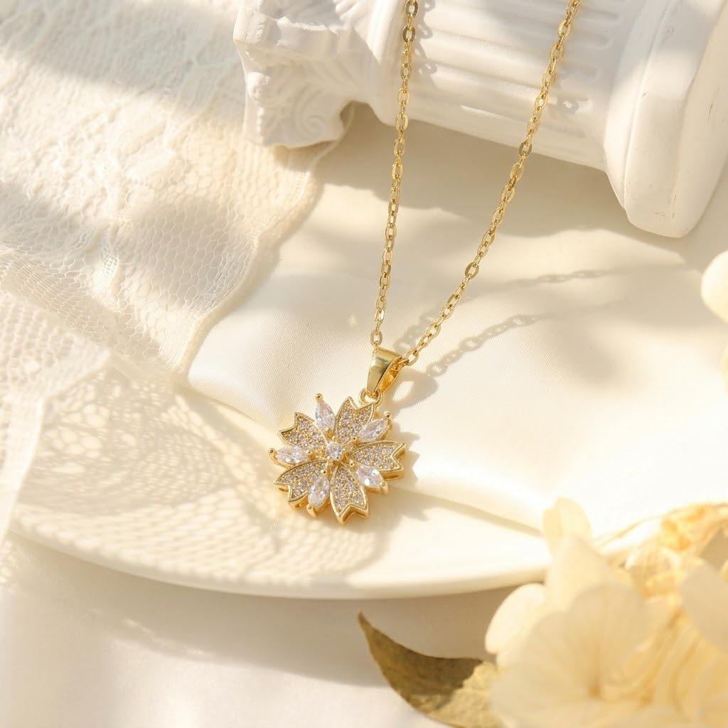 Light Luxury Women's Titanium Steel Floral Clavicle Necklace Set