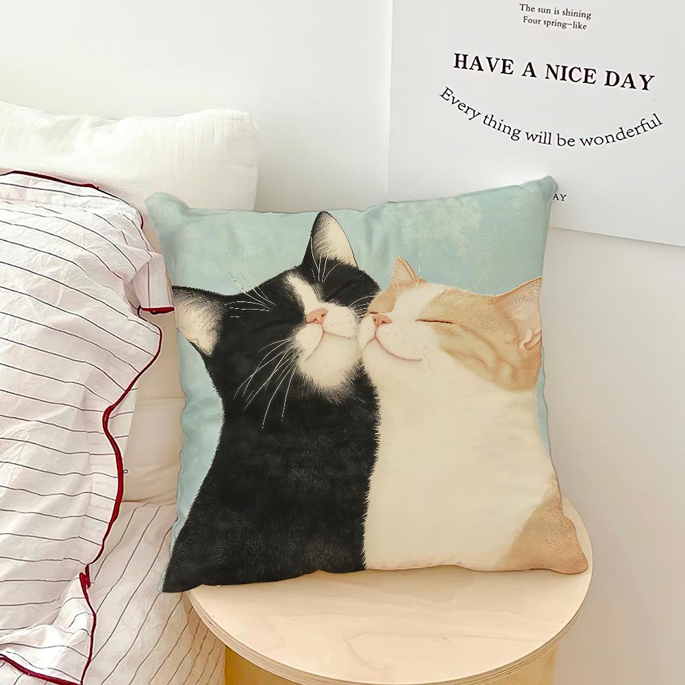 Fashion Cute Kitten Kawaii Cat Flower Cushion Cover Soft Pillow Case for Sofa Living Room Home Office Decor Protective Covers