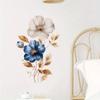 Simulated Blue White Floral Gold Leaves Wall Sticker Self-Adhesive Removable for Bedroom Hallway Elegant Home Decor Art