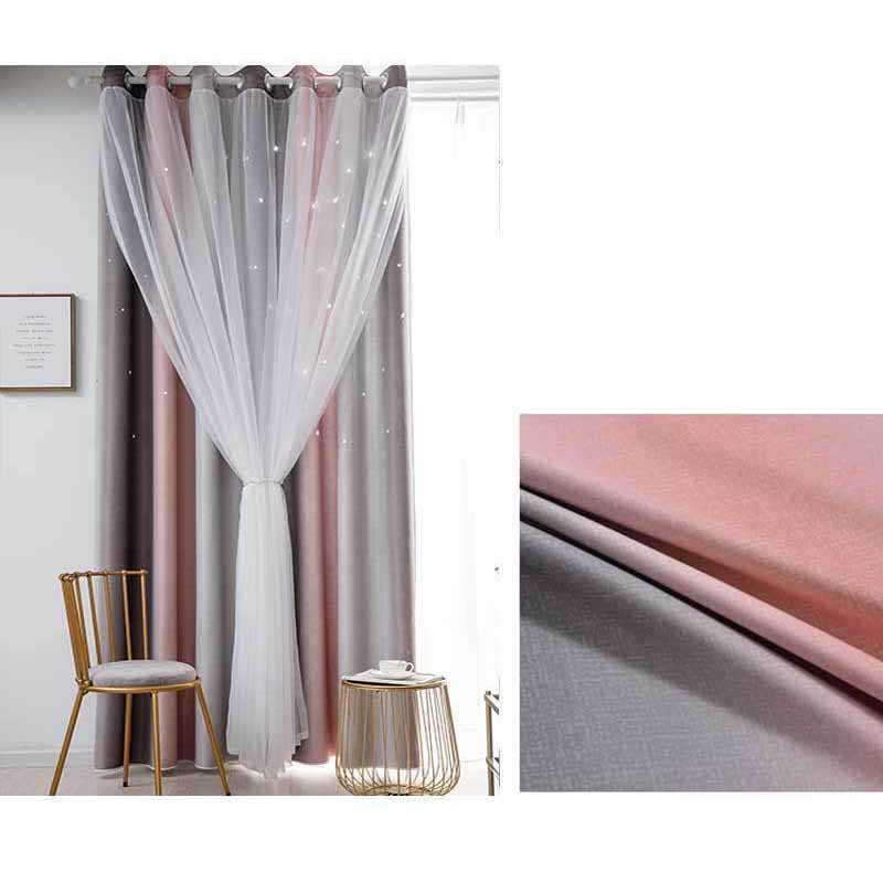Gradient Striped Blackout Curtains Dual-Layer Sheer & Fabric Grommet Top All-in-One Window Drapes Home Decor
