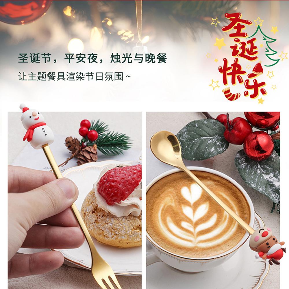 2/4/6Pcs Christmas Spoon and Fork Set Stainless Steel Creative Tableware Coffee Tea Dessert Spoon and Fork Exquisite Gift Set