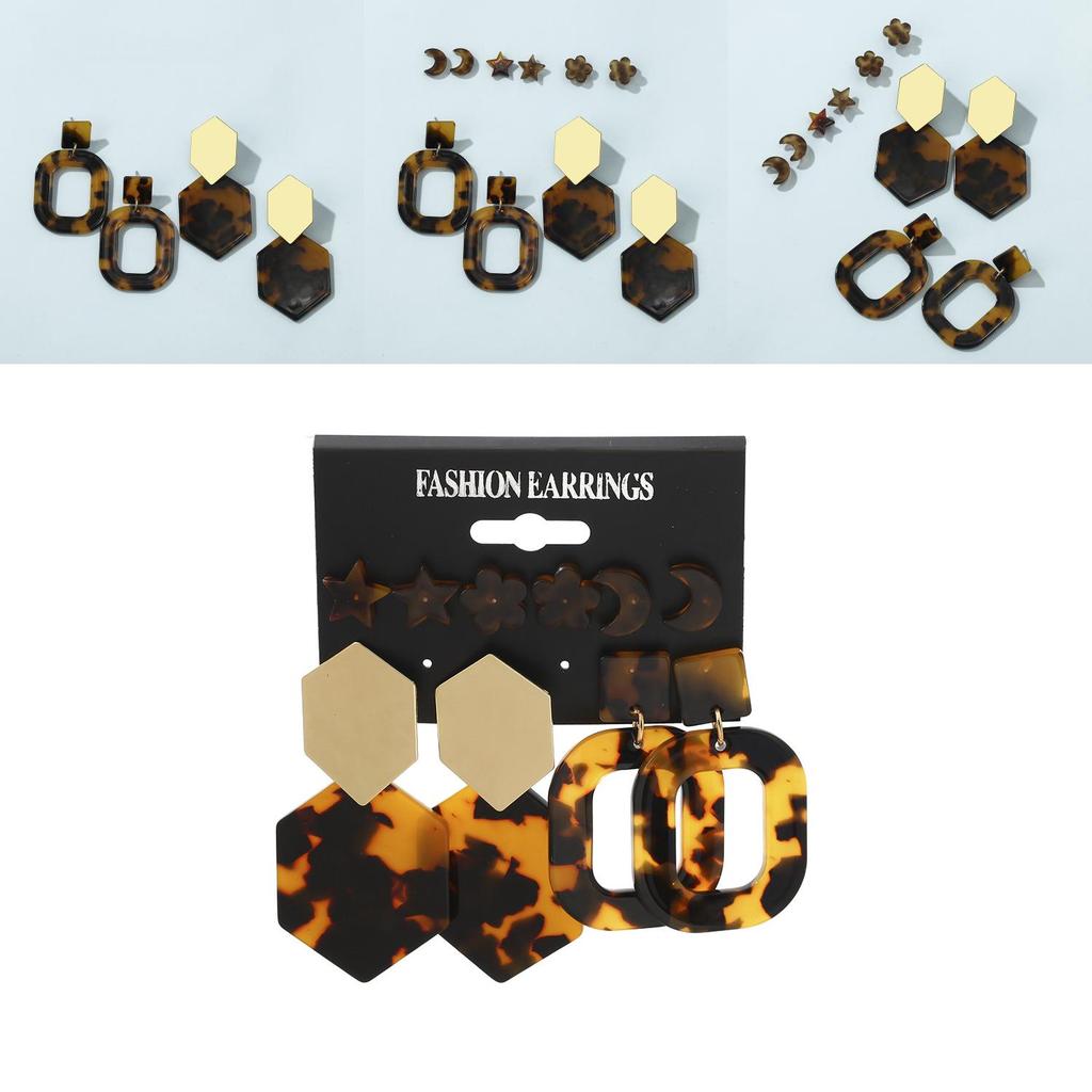 Elegant Leopard Print Acrylic Star Earrings Set For Women Perfect Birthday Gift