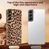 For Samsung Galaxy S22+ 5G Case Leopard Print PU Leather Coated PC + TPU Electroplating Phone Cover