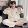 Boys Cotton Pajama Set Long Sleeve Open Front Cartoon Print Home Wear Kids Teens