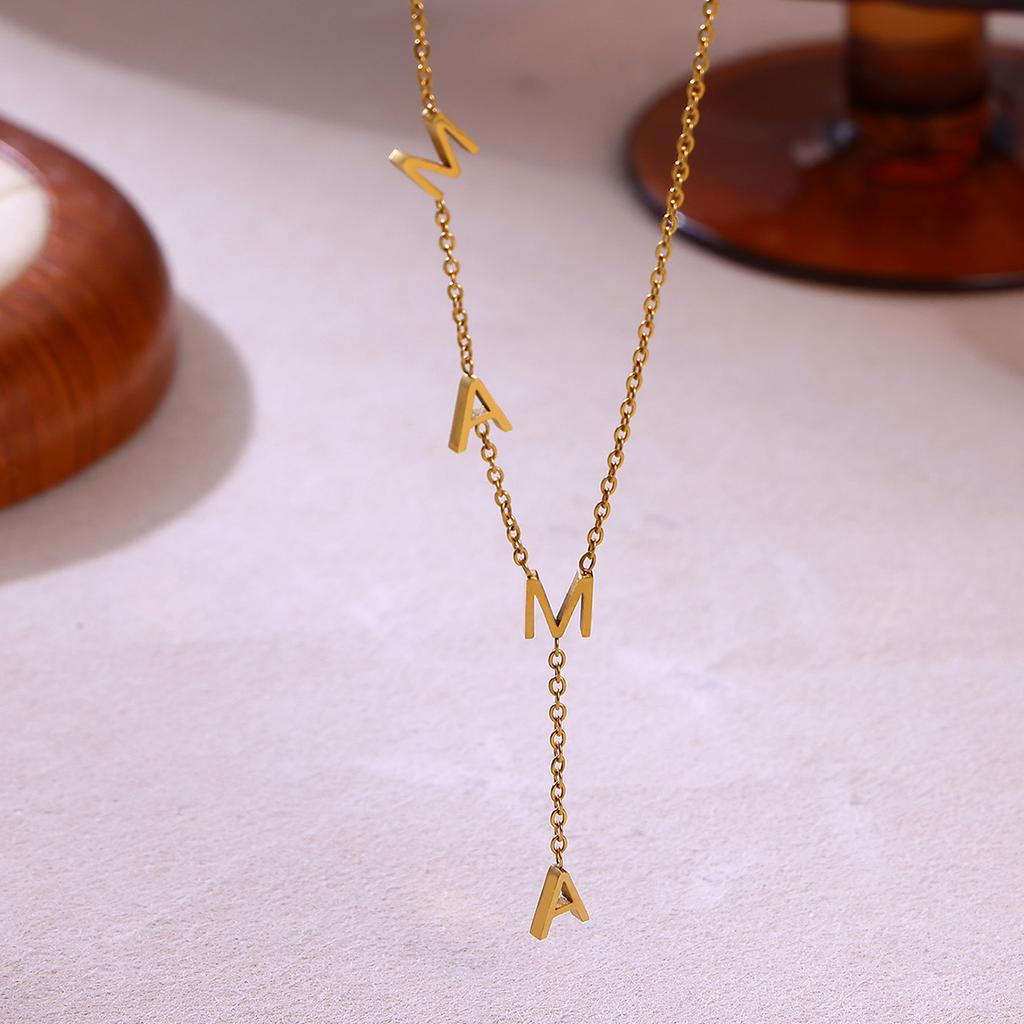 Elegant Mama Letter Y Necklace For Women Fashion Stainless Steel Jewelry Charm Gold Color Waterproof Choker Mothers Day Mom Gift