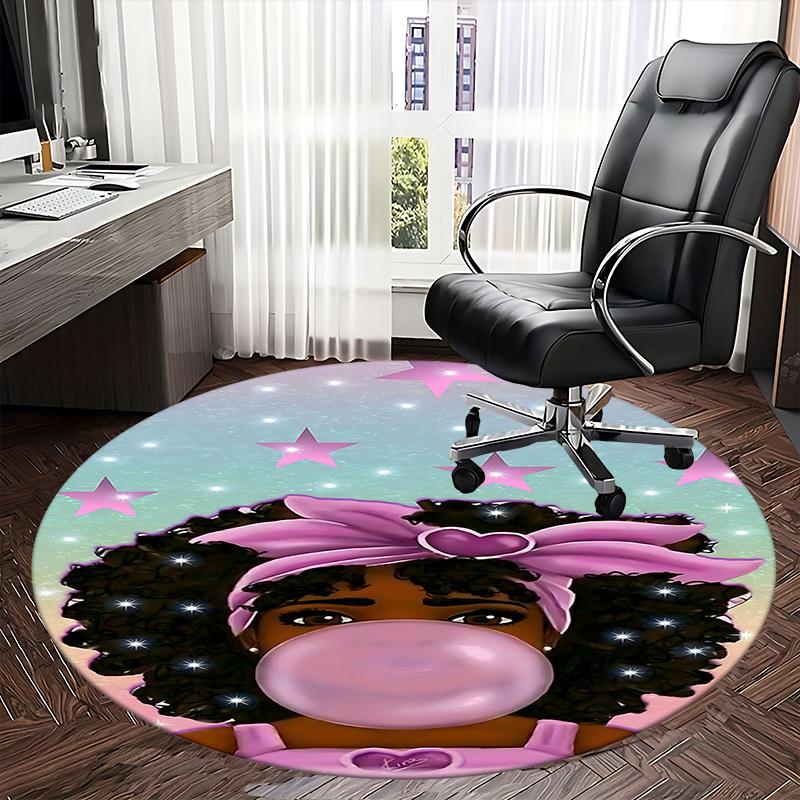 Pink Afro Girl Chair Mat - Round Carpet for Home Decor, Office, Living Room, Bedroom Gift0505b