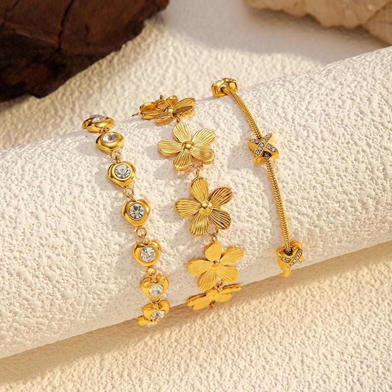 Vacuum Plated 3D Flower Diamond Bracelet Fashion Versatile Jewelry Accessory