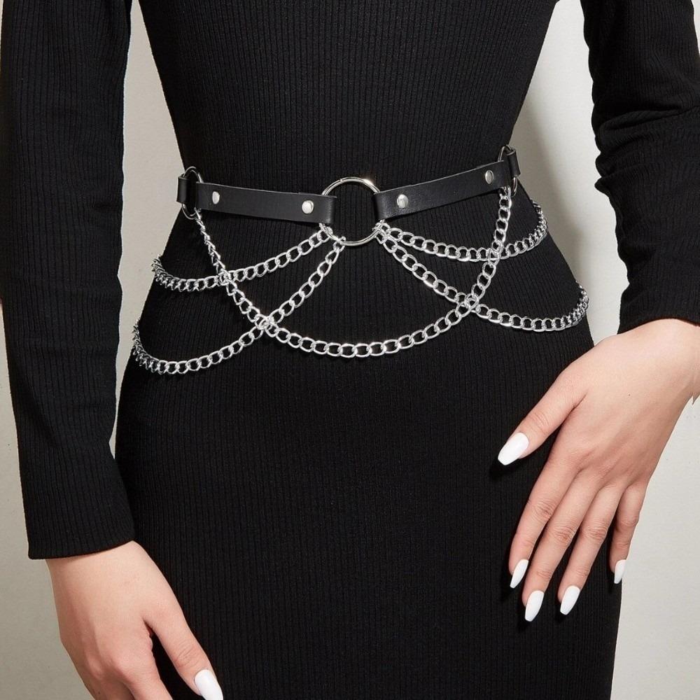 PU Leather Waist Corset Chain Belts Adjustable Metal Waist Belts Dress Accessories Style A