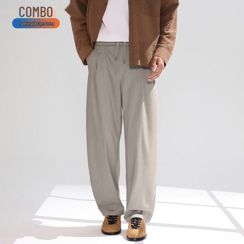 Men s Ice-Feel Linen Blend Drawstring Wide-Leg Casual Pants 2XL