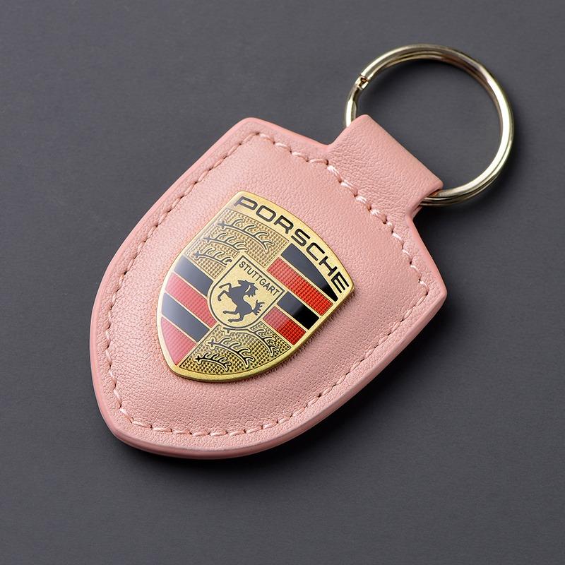 PU-Leder Auto-Schild Schlüsselanhänger Styling Schlüsselanhänger Anhänger für Porsche Cayenne Panamera Macan 911 Taycan Boxster Cayman 918 Pajun