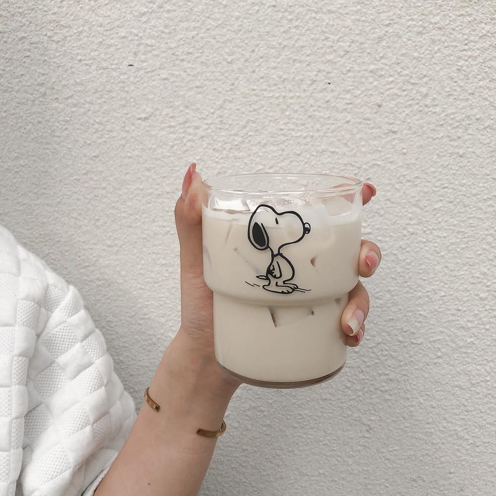 

Bamboo cup High borosilicate glass Cold and hot microwave oven cup Cute cartoon juice cup Milk cup 301-400ml